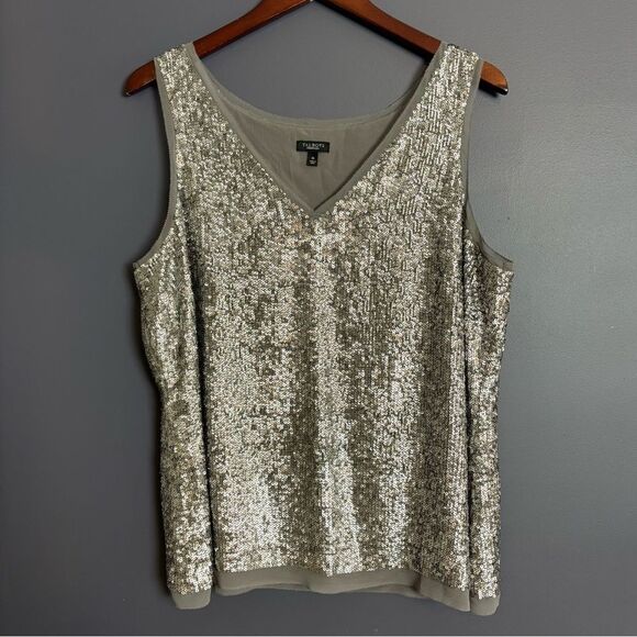 Talbots Silver Grey Sequin Sleeveless Shell Tank Top Blouse Plus Size 16 V Neck - Picture 2 of 12
